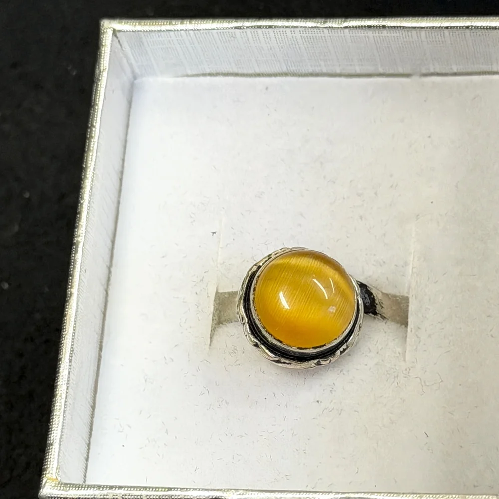 Handmade Ring Cat’s Eye‎ Glass Sterling Silver Plated Adjustable Size 7–8 - Picture 4 of 7